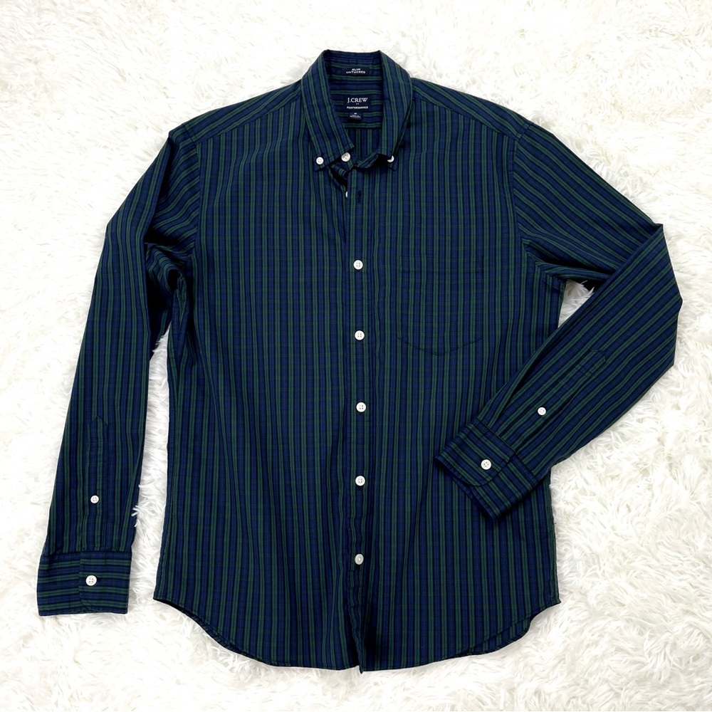 EUC J. Crew Performance Slim Fit Navy and Forest Plaid Button Down Shirt